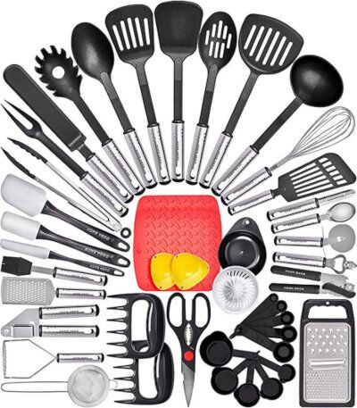 Lux Decor Collection 23 Piece Kitchen Utensils Set - Nylon and Stainless Steel Cooking Utensils Set - Black Utensil Kitchen Starter Set, Size: Full